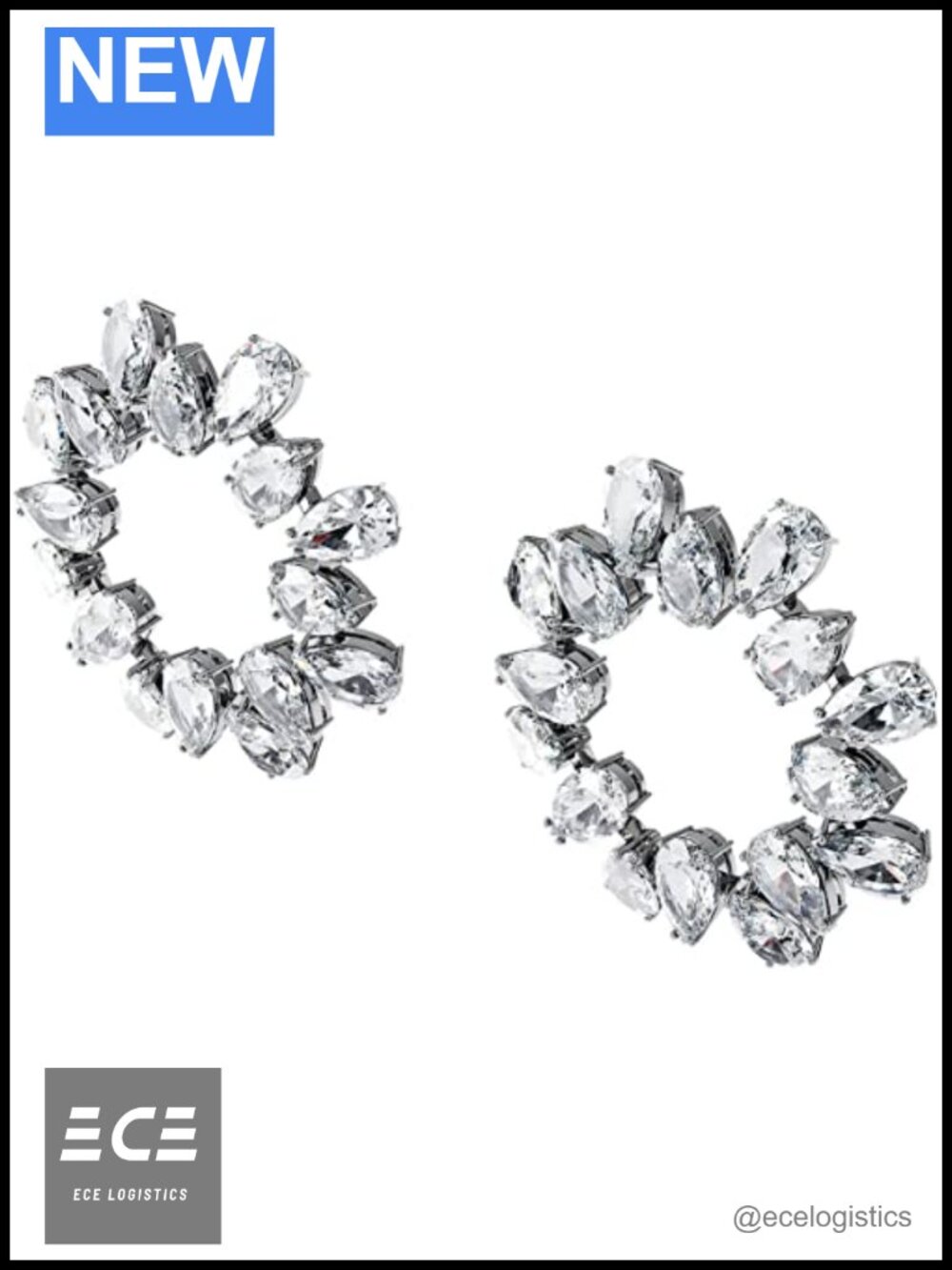 Swarovski Matrix Circle Pierced Earrings Crystal Rhodium Finish 1 3/8in